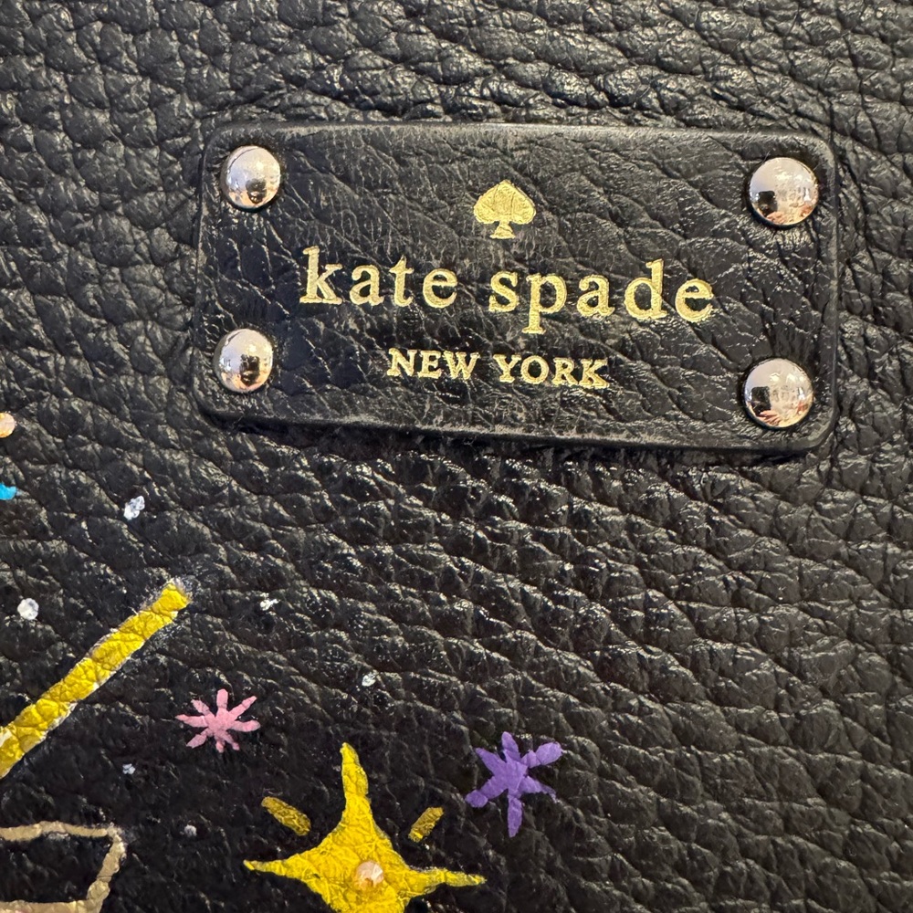 Kate Spade Wellesley Alessa Black Pebbled Leather Satchel – Hand Painted 1 of 1 - Picture 4 of 16